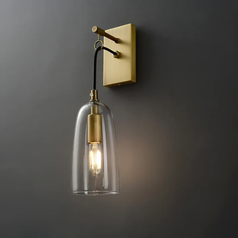 Новый дизайн, роскошный медный прикроватный настенный светильник, украшение для виллы, спальни, гостиной, стеклянный настенный светильник E12