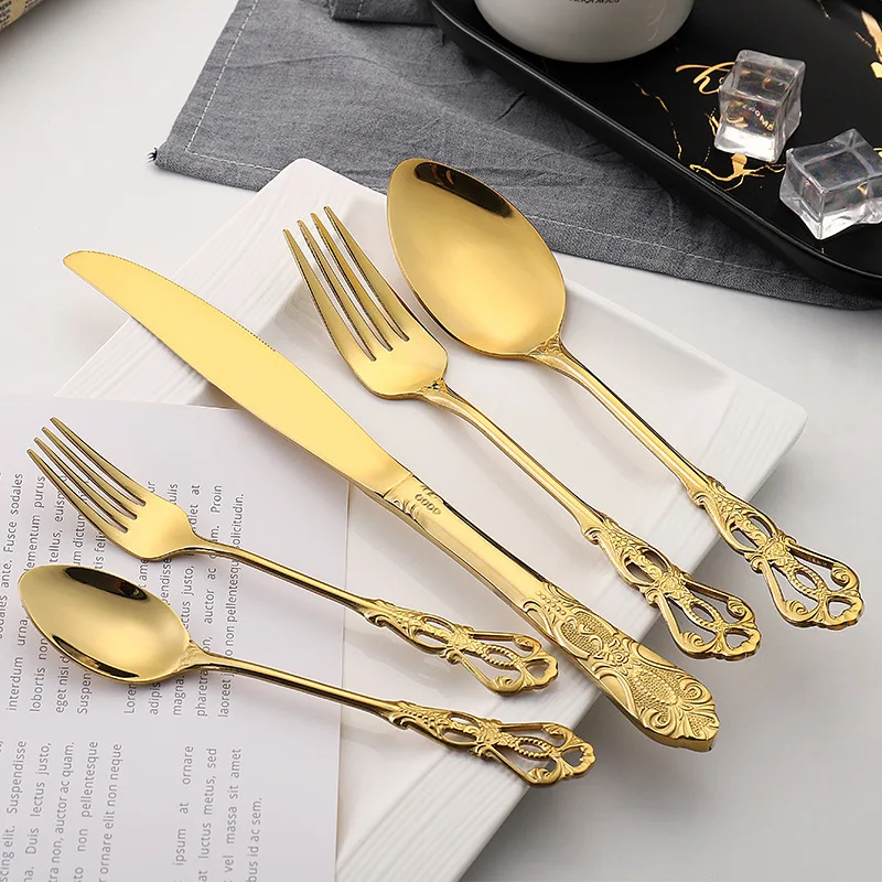 Knife Spoon Fork Set Court style high end luxury handle wedding stainless steel Wedding Flatware set