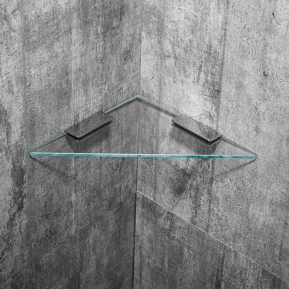 Corner Shelf Bathroom Wall Mounted Storage Shower Shampoo Glass Black Metal Eco-friendly Graphic Design Chrome Modern 7 Days