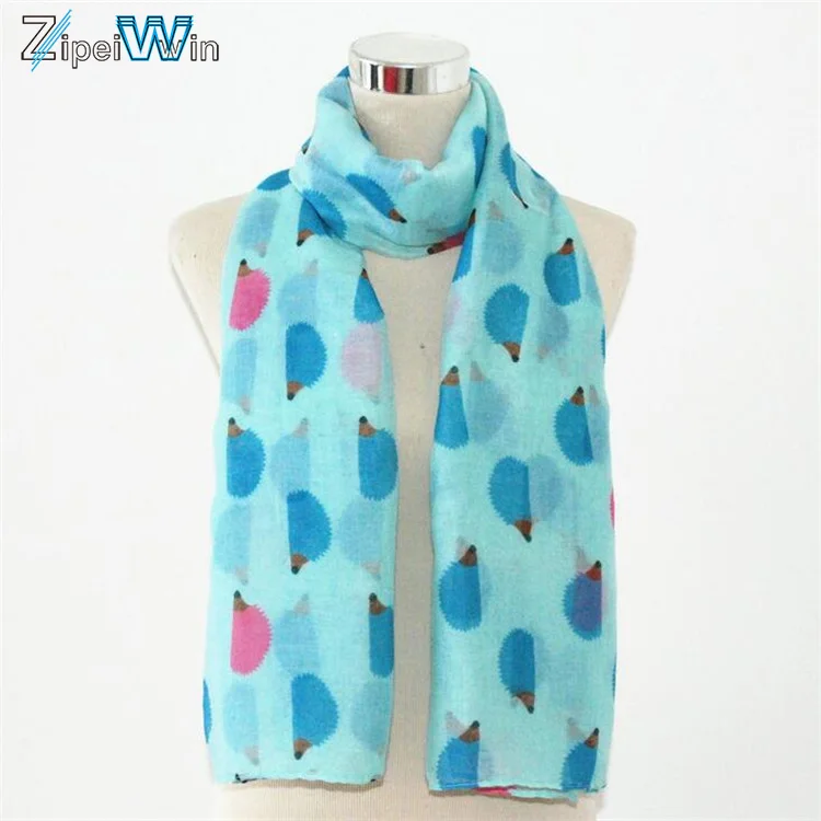 Модный женский шарф из полиэстера с принтом ежа