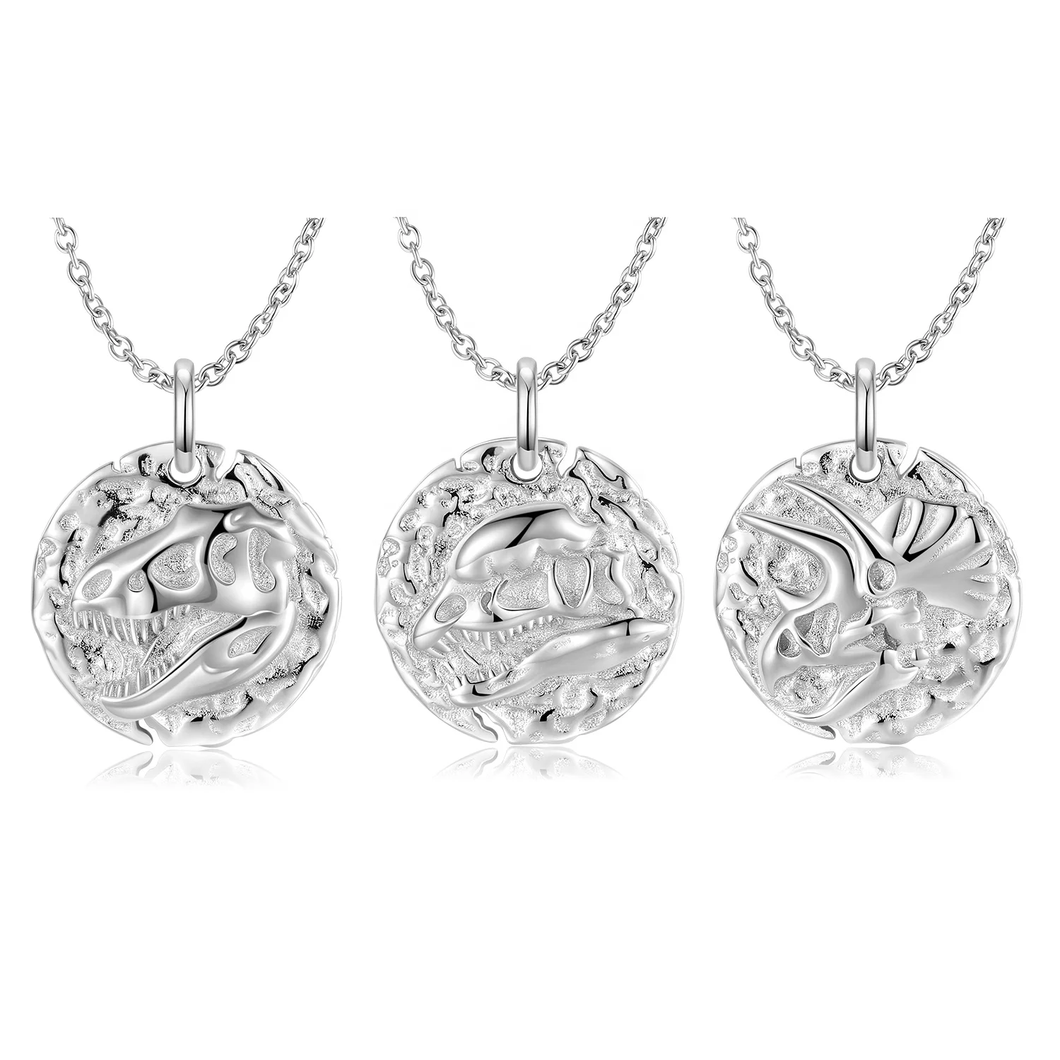 Ancient Dinosaur Bone Tracery Patterns Pendant for Necklace 925 Sterling Silver Round shape Pendant for Women Necklace Jewelry