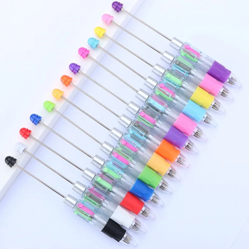 New Design Multicolor Beaded Pens 4 In 1 Multi Color Diy Ballpoint Pen Four Ink Colors Bead Pens