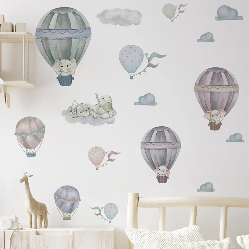Cartoon hot air balloon elephant die cut stickers water proof stickers for home decor kids room decoration