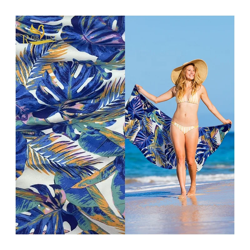 Custom Print Polyester Nylon double-faced brushed pile microfiber towel cloth fabric for beach towel