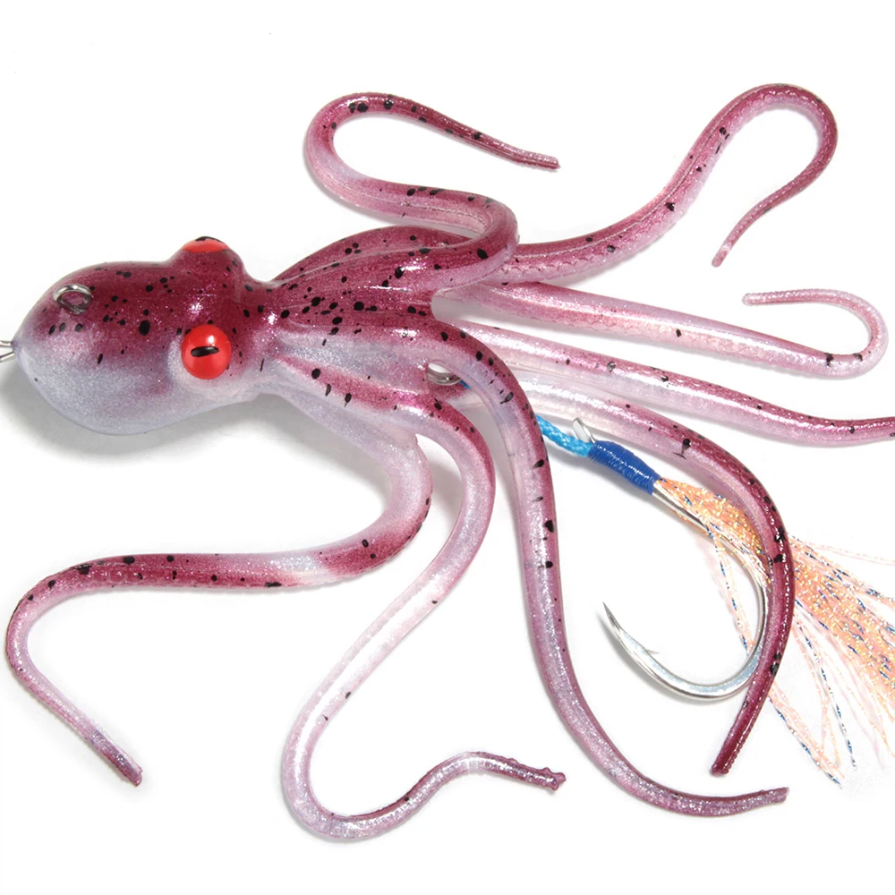 110g/150g/200g Spinpoler 3D Octopus Fishing Lure Artificial Saltwater Long Tail Squid Skirt Lure TPE Soft UV/Glow Octopus Bait