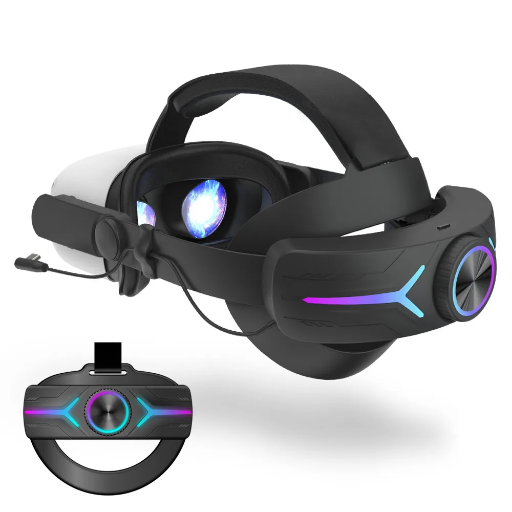 VR Accessories With Breathing Lights In 6 Colors 8000 Mah Battery Adjustable Replacement Head Strap For Meta/oculus Quest 2