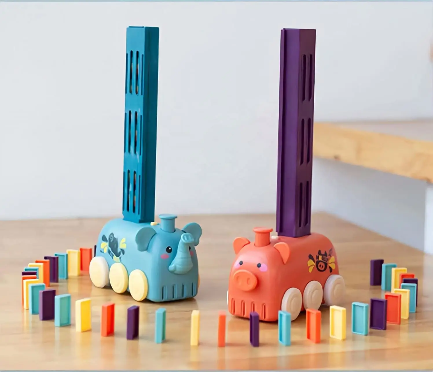 Self-Laying Electric Quickly Build Stacks Locomotive Automatic Domino Trains Building Blocks for Kids Toys with Light and Sound