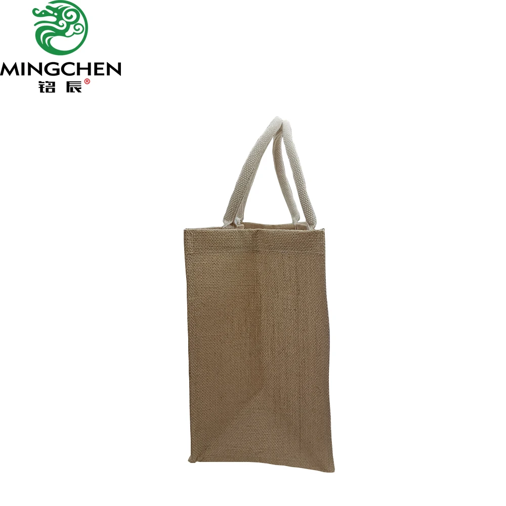 large durable   real jute fabric with lamination inside  shopping bag with cotton rope   handles