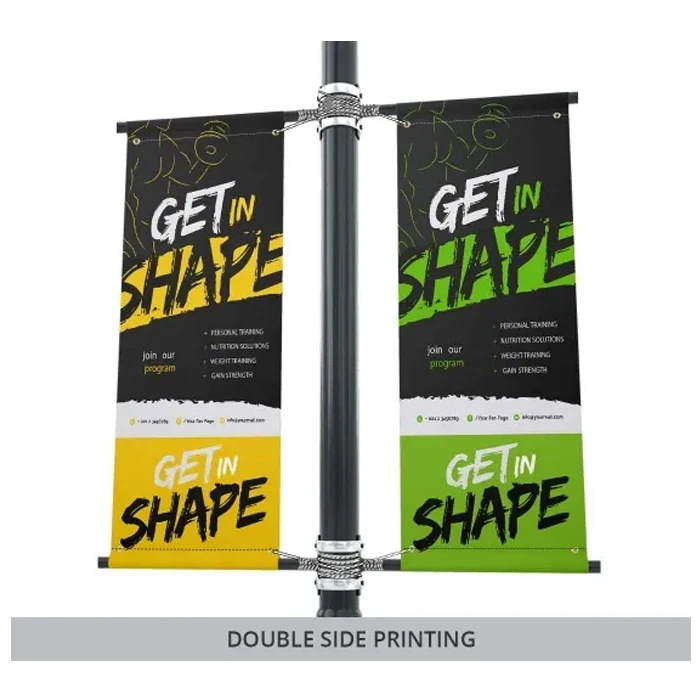 Promotion Custom Printed Logo Outdoor Events Displays Sublimation Campaign Advertising Double Sided PVC Street Light Pole Banner