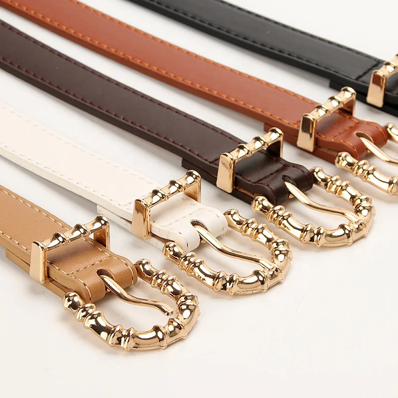 Gold Alloy Pin Buckle Belts for Women PU Leather Waist Belts Ladies Waistband for Jeans