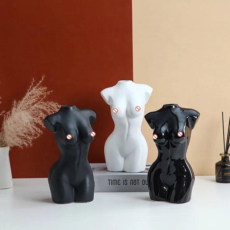 Porcelain Flower Vases Elegent Style Ceramic Body Modern Vase  White Black Home Deco Ceramic Vase