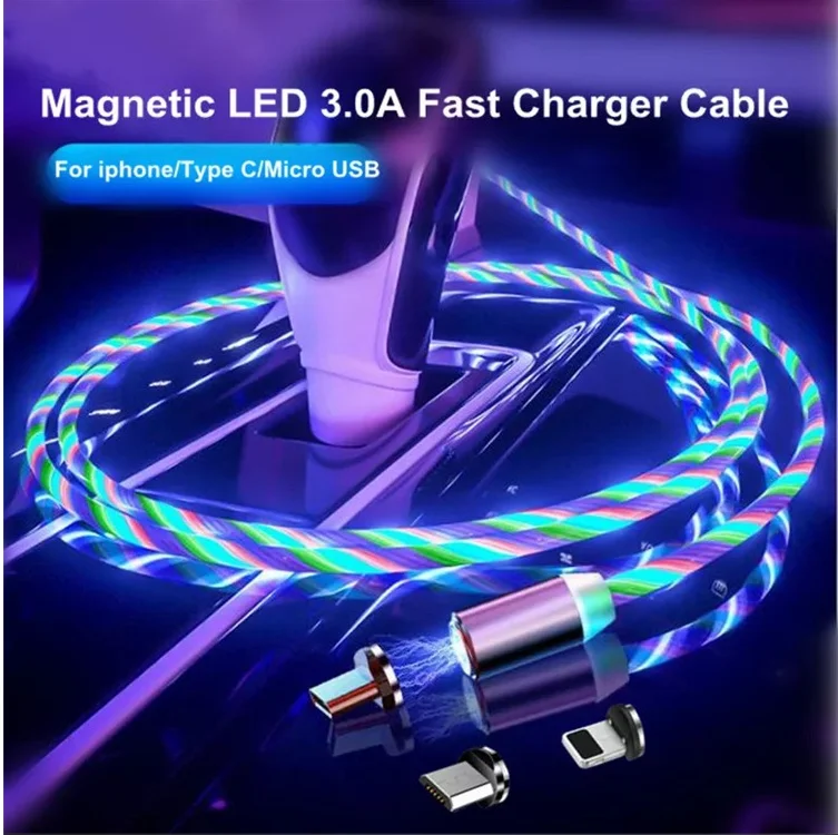 
2020 Best Seller LED Flowing Light Magnetic Charging Cable for Android Cellphone Fast Charging Micro USB Charger Data Cable Line 