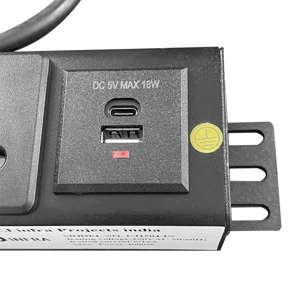 Корпус из алюминиевого сплава, индийские БРП розетка 6 / 16A 4 подъездных путей, outelts Индия БРП Розетка с USB и типа C