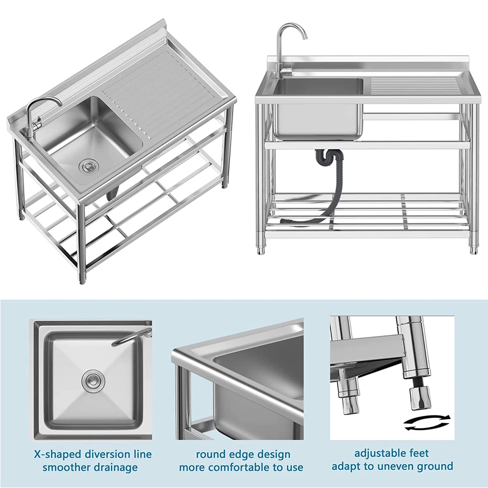 Commercial Restaurant Sink, for Business Restaurant,Freestanding Stainless Steel Sink