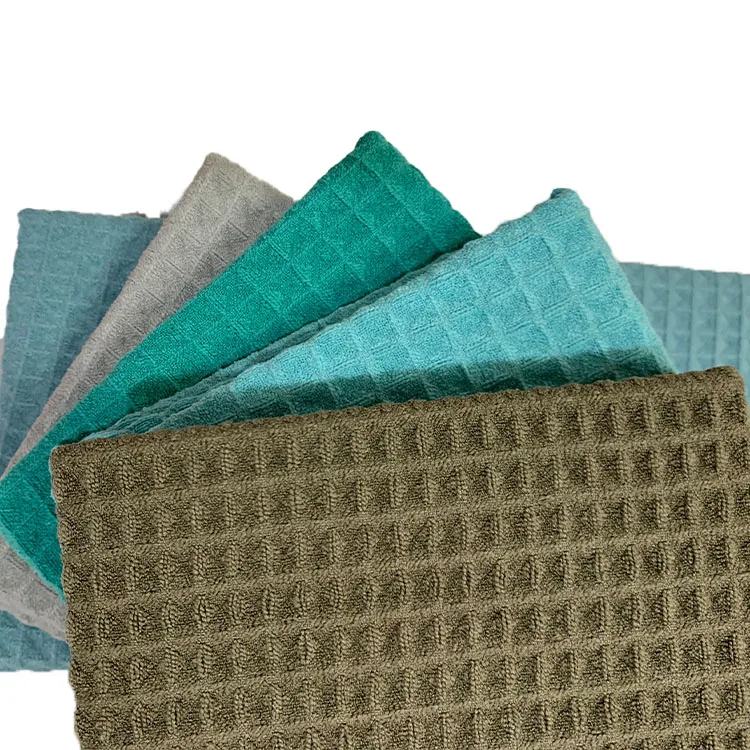 Good Absorption Plain Dyed Polyester Microfiber Big Waffle Cloth Weaving Towel Fabric