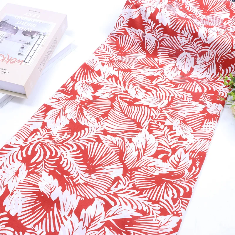 High quality chiffon printed leaf pattern spring/summer beach skirt polyester shoe hat fabric