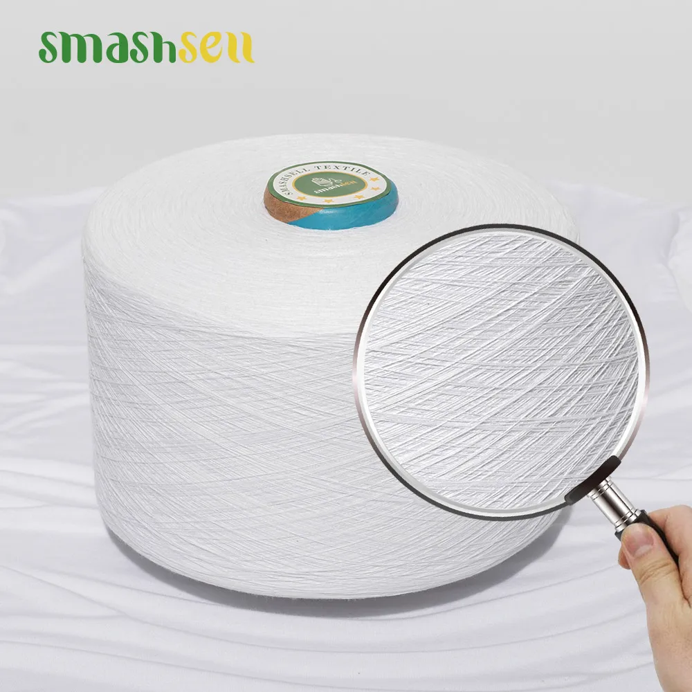High quality CVC open end regenerated cotton white color blended yarn regular and recycle poly yarn 20s  for circular knitting