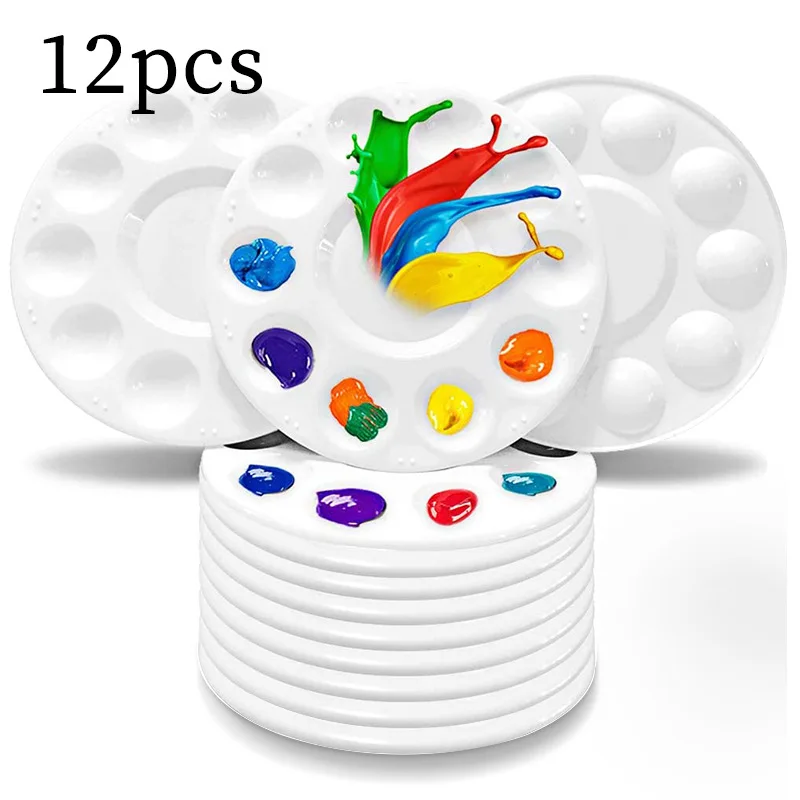 Round Artist Mix Plastic Paint Palette Plastic Paint Palette Tray 10 Wells