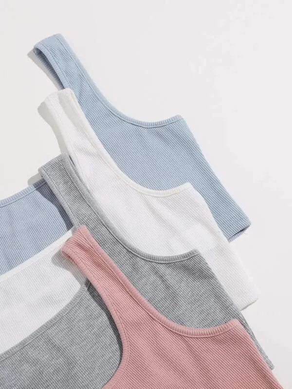  2021 Hot Custom Logo Rib-Knit Crop Lady Tank Top Ribbed