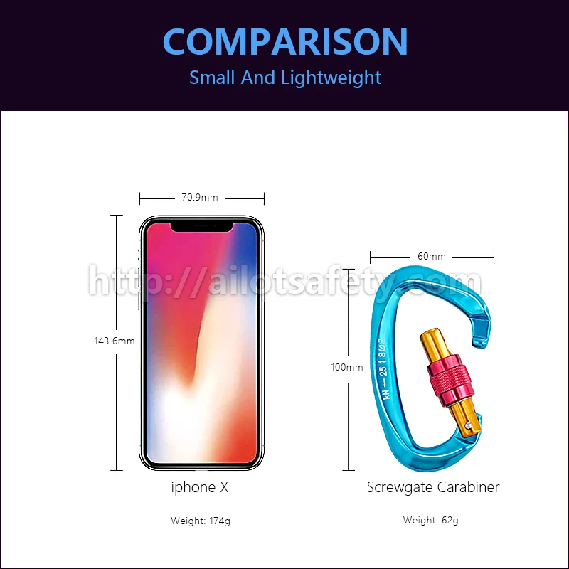 
Ailot High Quality 25KN CE Aluminum Screwgate Locking Snap Hook Rock Climbing Carabiner Clips 