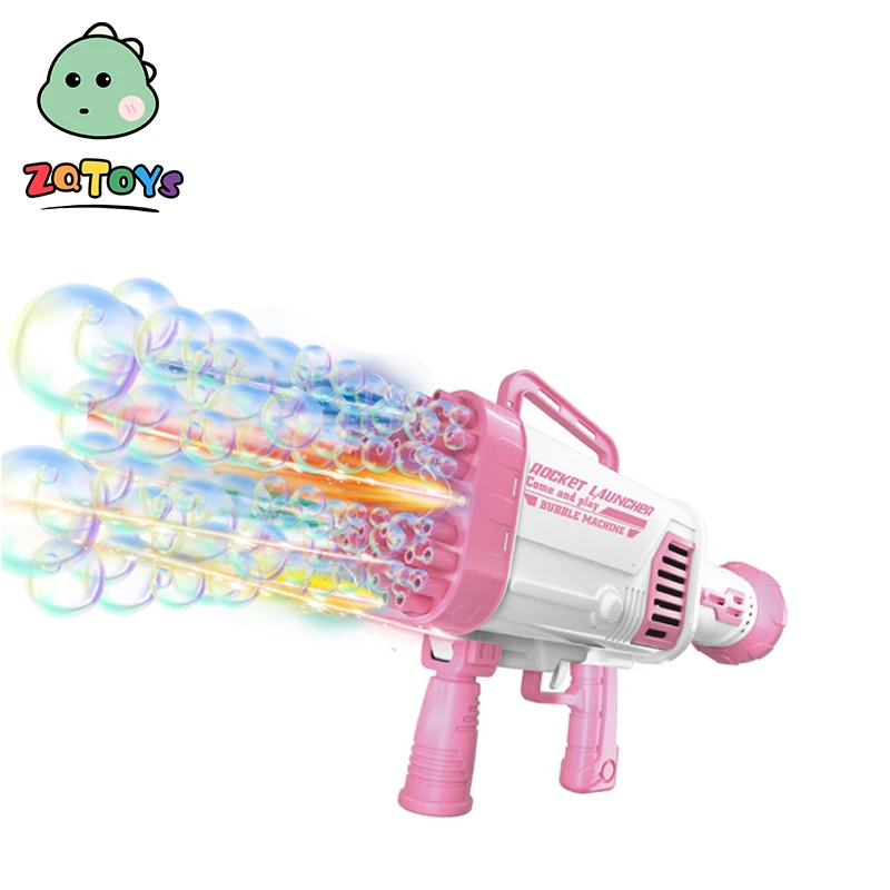 Zhiqu Toys Large Electric Bubble Machine 64 Holes Rotating Gun Head Net Light Gatling Cool Summer Toy Boys Ages 3+ Made Plastic