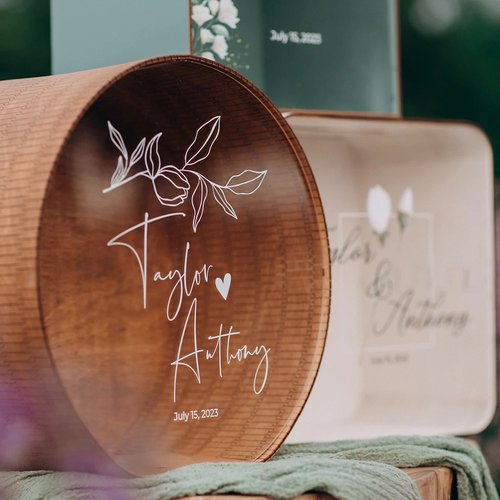 Personalized Wooden Card Box for Weddings Acrylic Glass Printed Memory Box for Cards Gifts Couple Place Cards Table Numbers