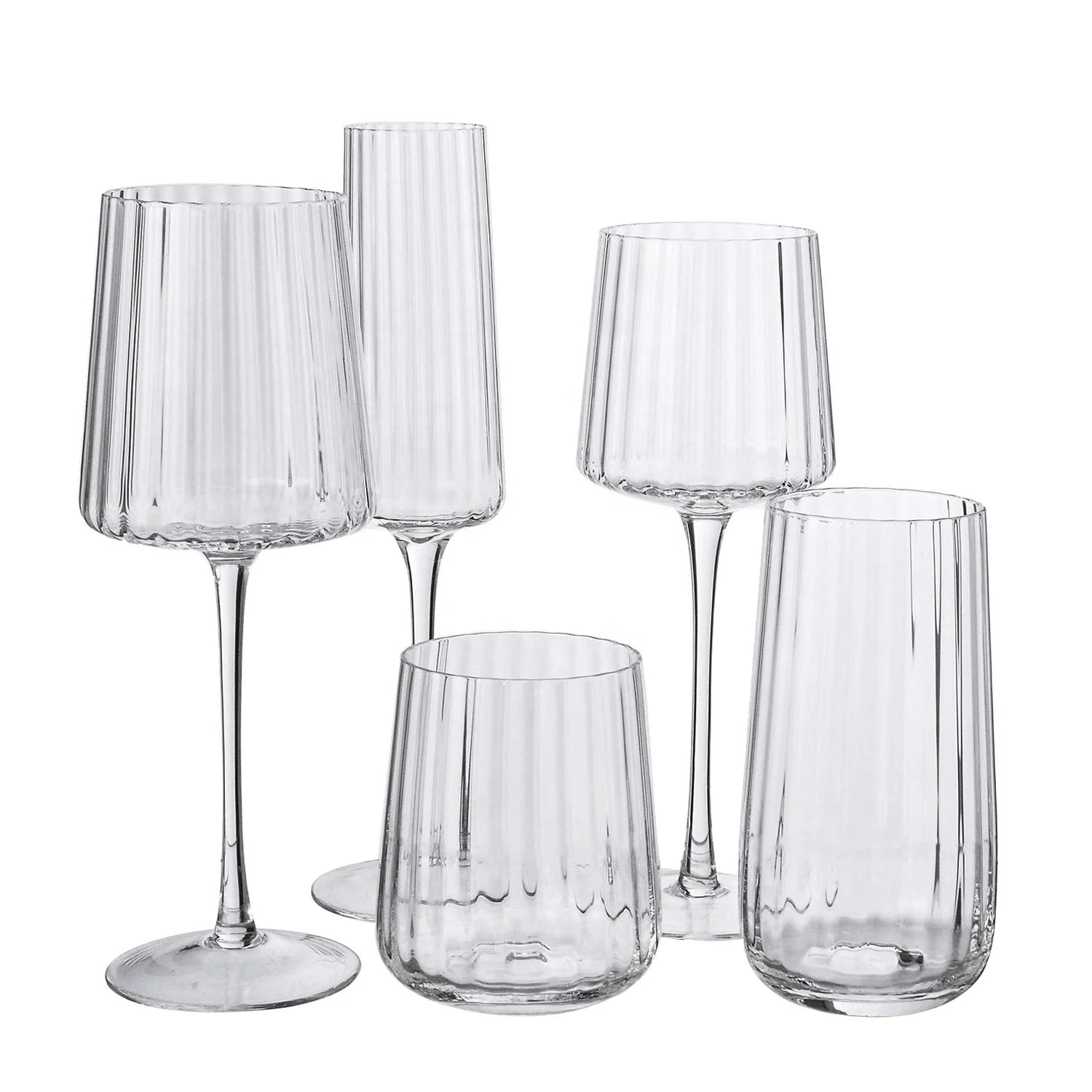 Samyo Long Stem Ribbed Crystal Champagne Goblet Glass White Red Wine Glasses Set For Wedding Hotel Party