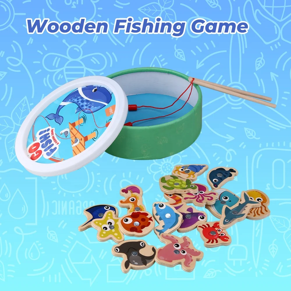 Magnetic Wooden Fishing Game Toy for Toddlers Kids Montessori Wooden Play Set Toy Educational Cognitive Game