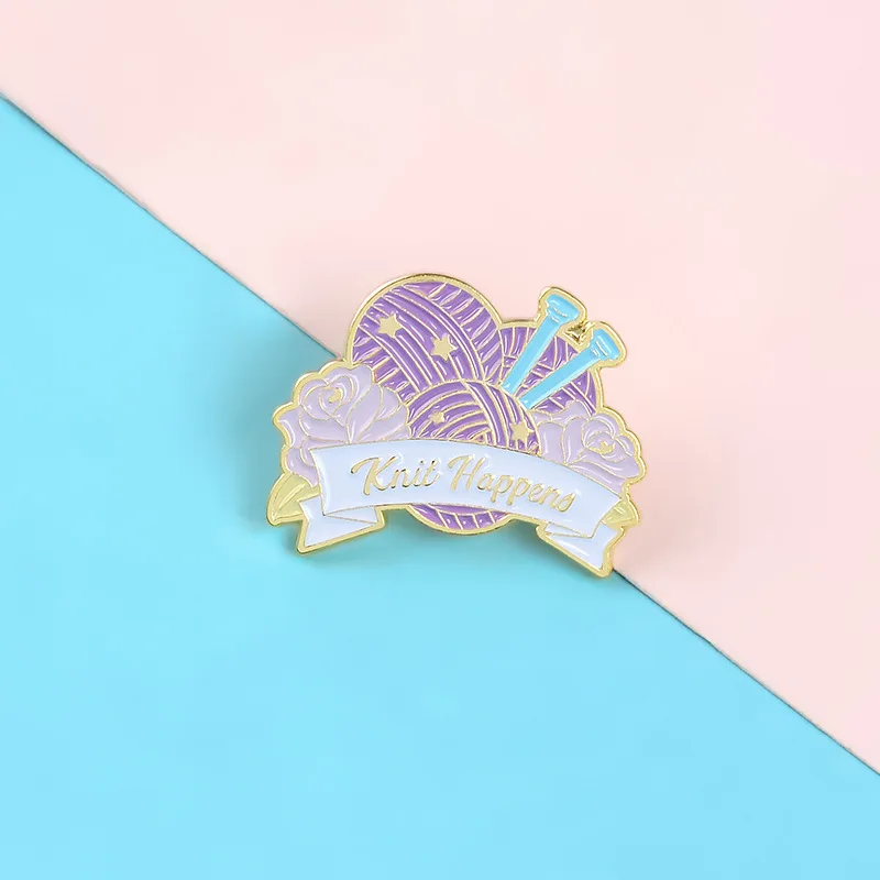 European fashion knitted sweater alloy brooch purple wool ball rose cartoon pins badge for cowboy backpack jewelry