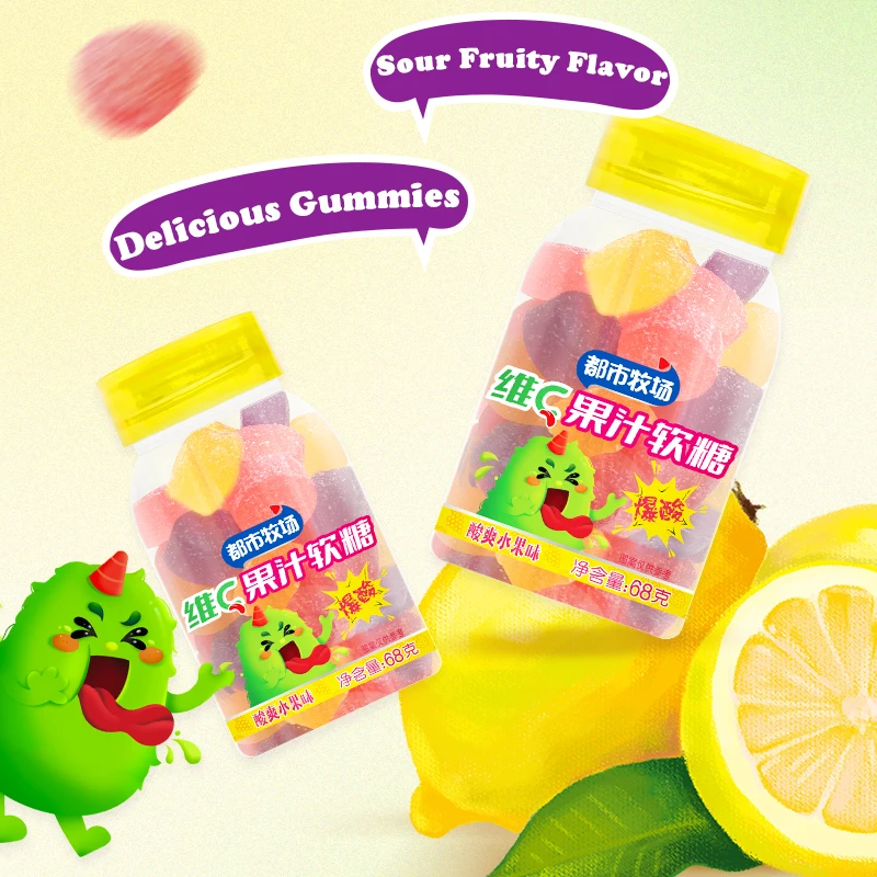 Zero-Fat Fruit Flavored Gummies Irresistibly Yummy Treats Vitamin C-Enriched Fruity Gummy Candy Lip-Puckering Goodness