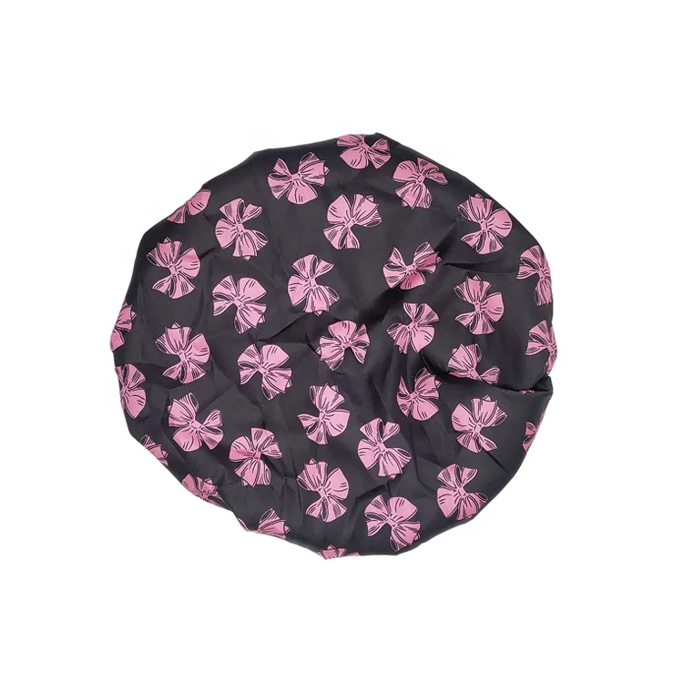 Custom Print PEVA Polyester Women Spa Bath Hat Elastic Hair Cover Bonnet Headgear Double Layer Waterproof Shower
