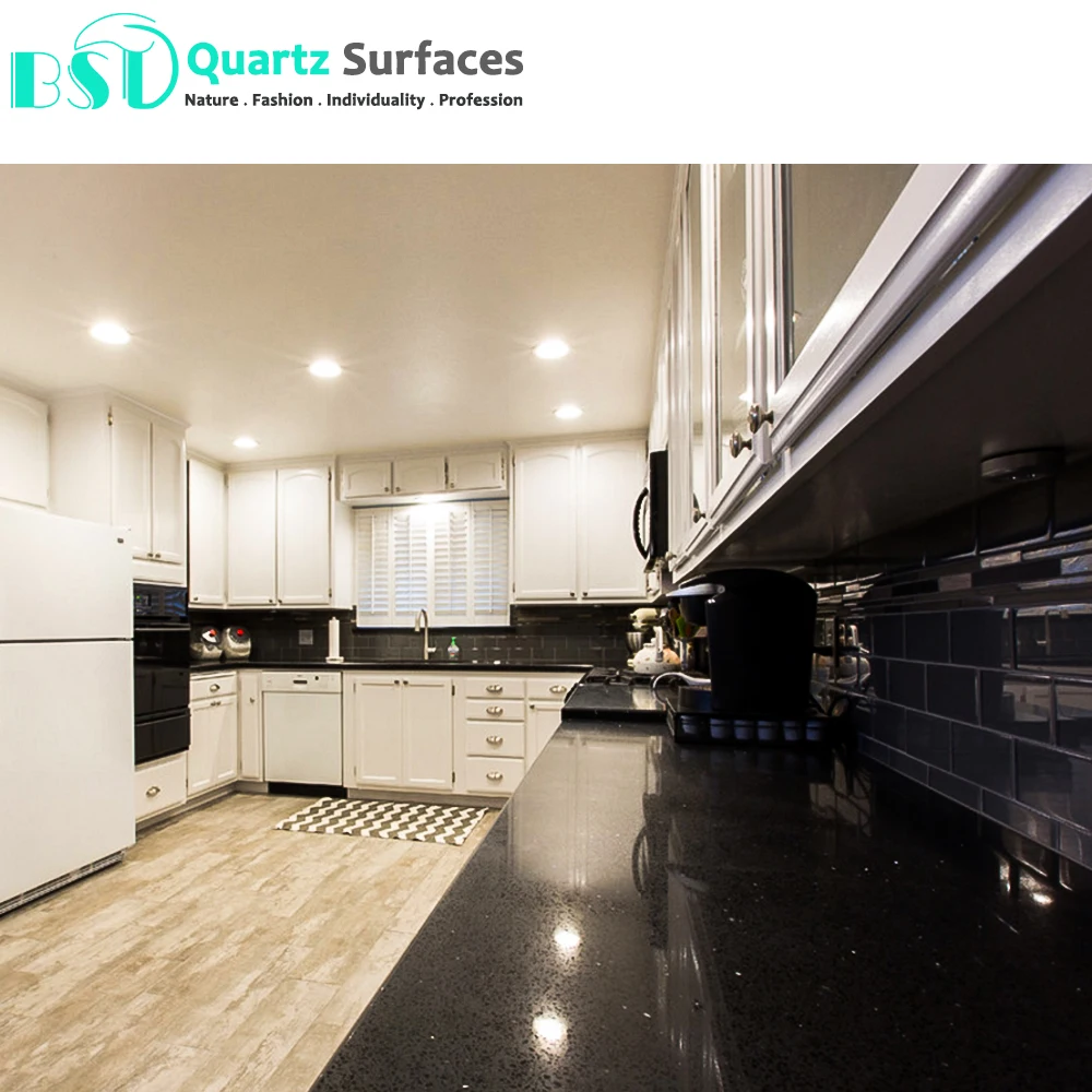 Interior Tiles Sparkle Black Artificial Quartz Stone