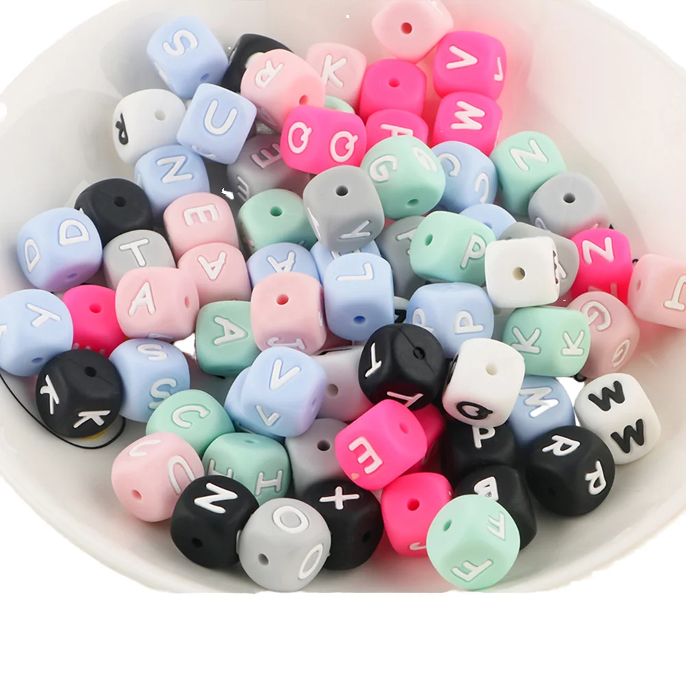 BPA Free Silicone Soft Teething Beads Food Grade Silicone Loose Beads English Alphabet 12mm Silicone Letter Beads