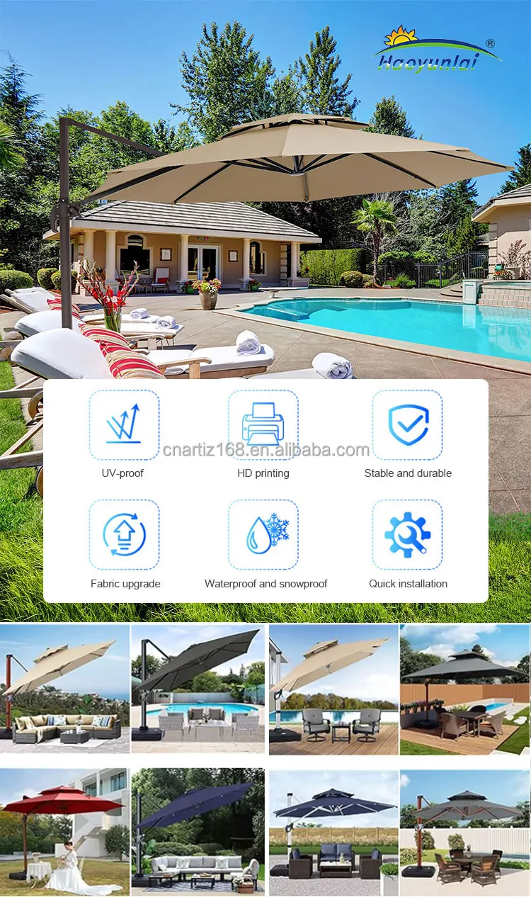 Custom Furniture Large Cantilever Roma Parasol Sun Garden Umbrella Outdoor Beach Umbrella Patio Umbrellas with LED Light