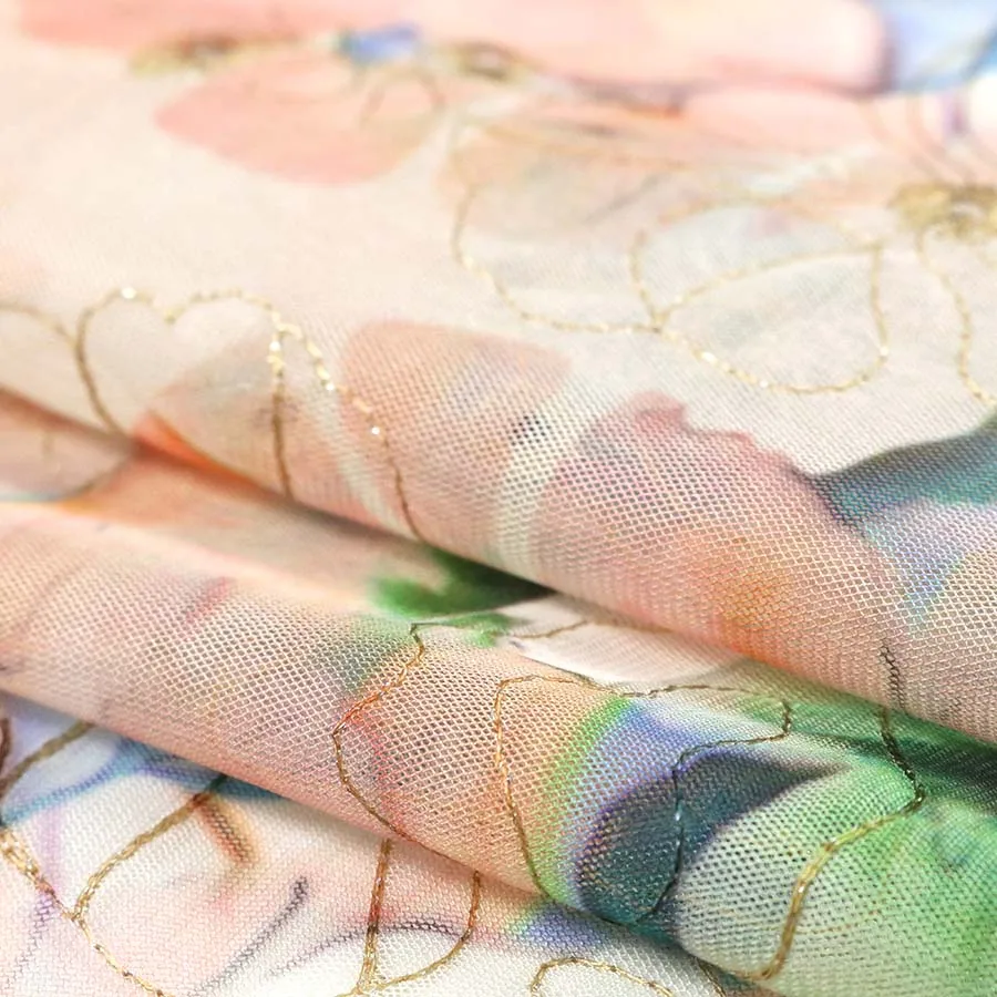 Bright Colorful Multi Metallic Yarn Embroidery Lace Tulle Printed Eyelet Fabric for  Party Wear Dresses