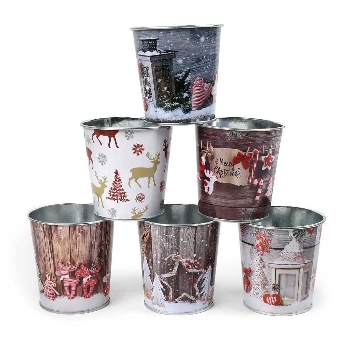 Wholesale Modern Multi-Color Santa Metal Planters Custom Design Christmas Flower Pot Container for Floor Usage Cheap Pricing