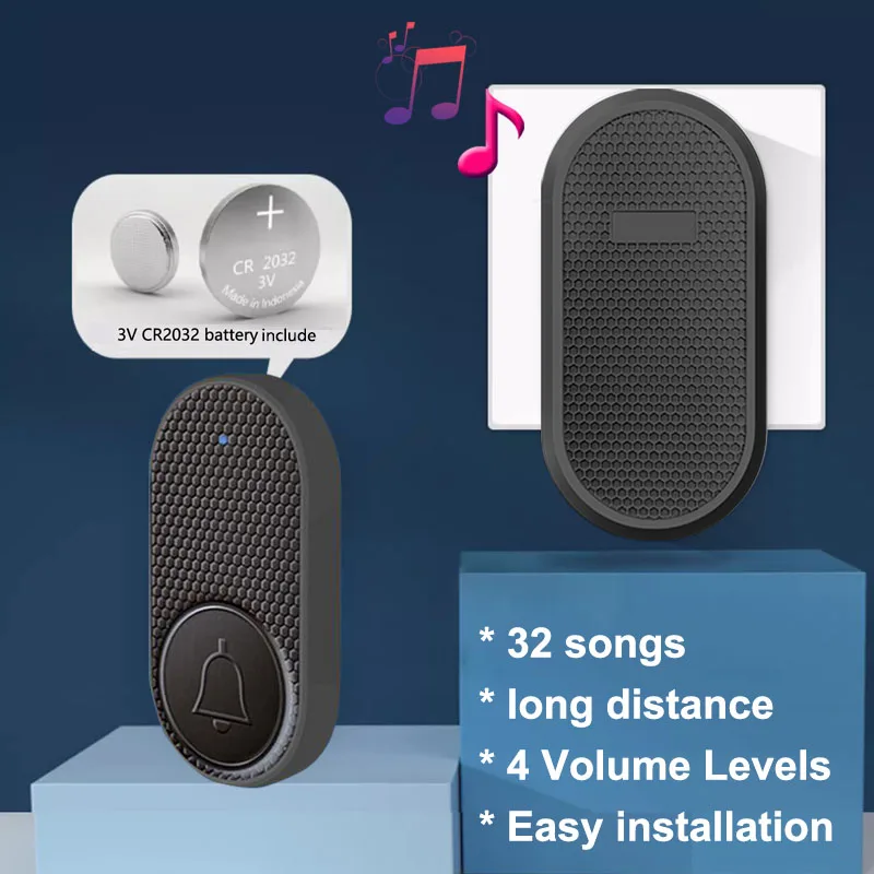 EU US Plug Volume Adjustment 32 Music Sounds White Black Home Bell House Door Bell Doorbell Smart Wireless Intelligent Doorbell