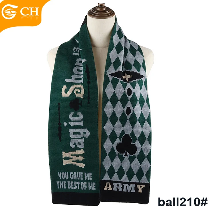 Professional Supplier Knitted Football Scarf Custom Good Quality Black Green Acrylic Winter Scarf Custom Logo Football Scarves
