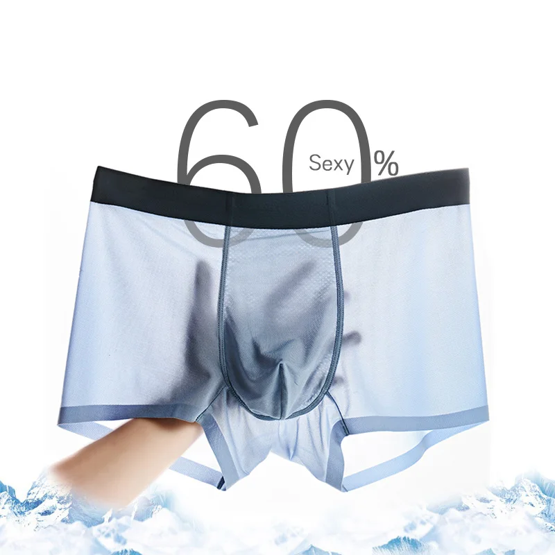 Прозрачные мужские трусы-боксеры из ледяного шелка, прозрачные слитные трусы, сексуальное мужское нижнее белье, трусы с низкой талией, нижнее белье, интимное белье