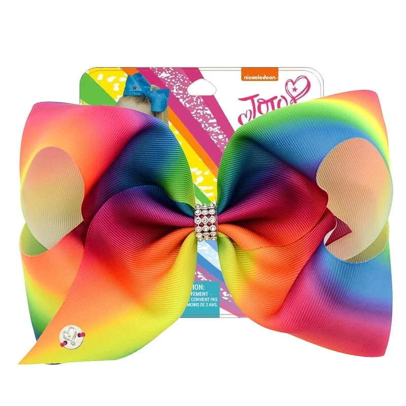 E-Magic wholesale handmade kids hairgrips 8 inch rainbow ribbon bow with metal clips custom baby hair accessories