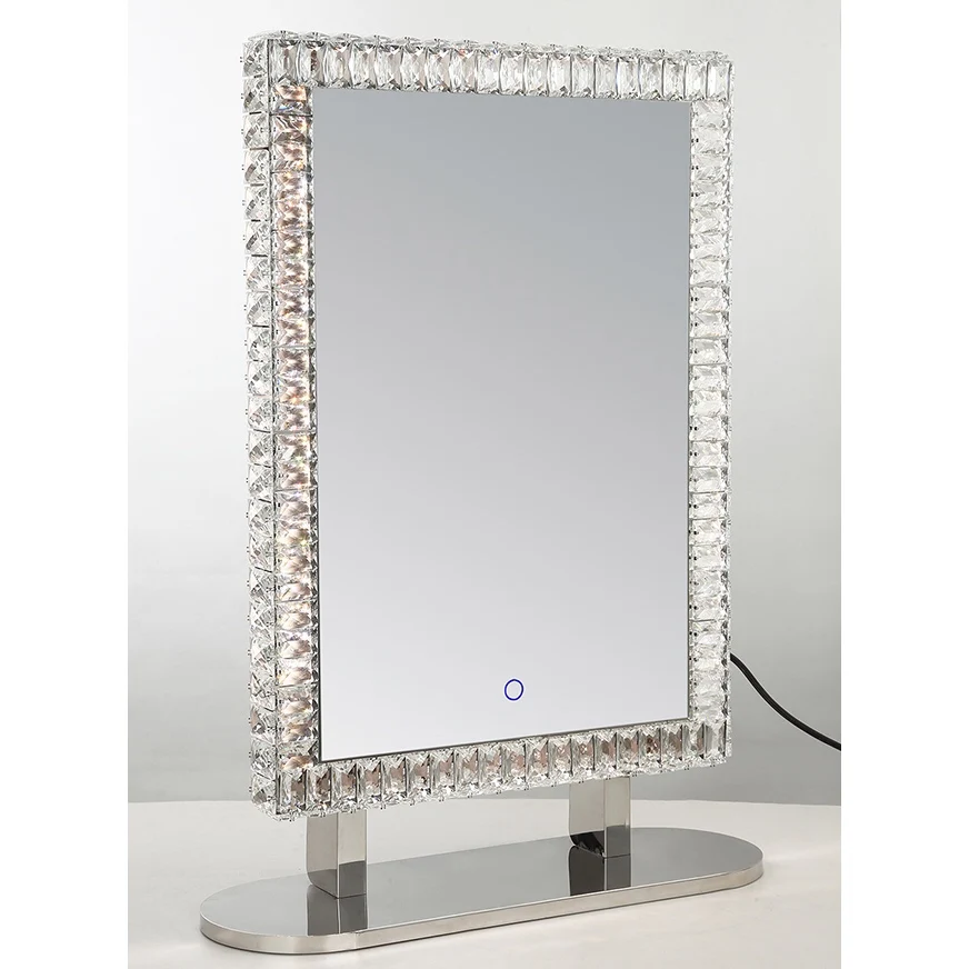 2021 Hot Sale Rectangle Shape Desktop LED Chrome Crystal Standing Mirror For Makeup Using