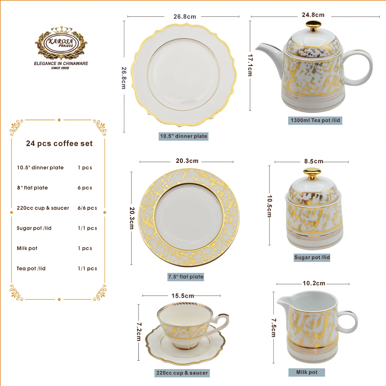 High Quality Luxury Embossed Gold Dinnerware Set Porcelain Coffee and Saucer Set for Cafe Use