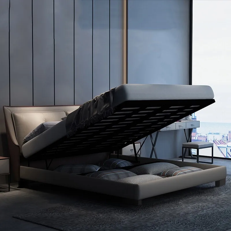 Furniture Italian Beds Master Bedroom Simple Soft Light Luxury Double Italian Modern Leather Beds double king size bed