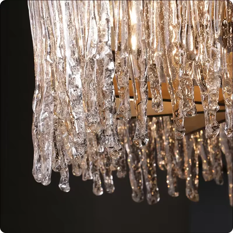 OEM Living Room Light Hotel Villa Led Lamp Ceiling Ice Waterfalls Round Pendant Lights Crystal Chandelier