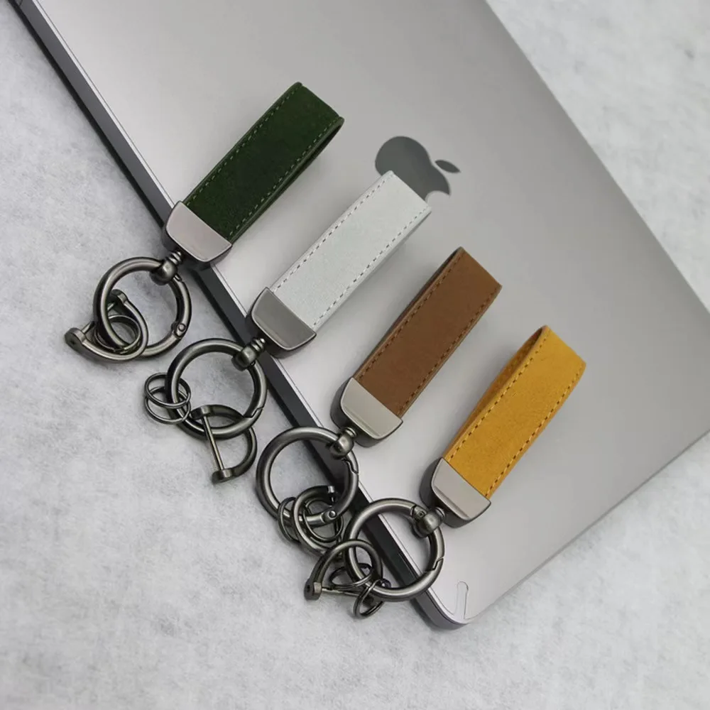 Xun Xin Retro Blank PU Leather Keychain For Men Women Simple Pink Car Key Chains Metal Key Rings Business Party Wedding Gift