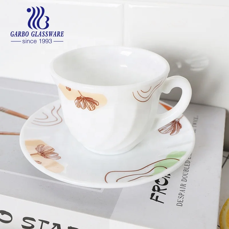 Китай, термостойкая стеклянная посуда с опалом, 185 мл, чайная кружка с 5,5 дюймовым стеклянным блюдце, набор из 2 шт.