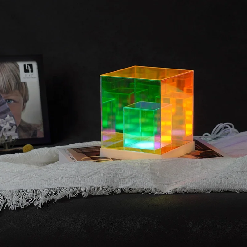 3D Acrylic Table Lamp USB Power LED Cube Crystal Night Light For Bedroom Decor