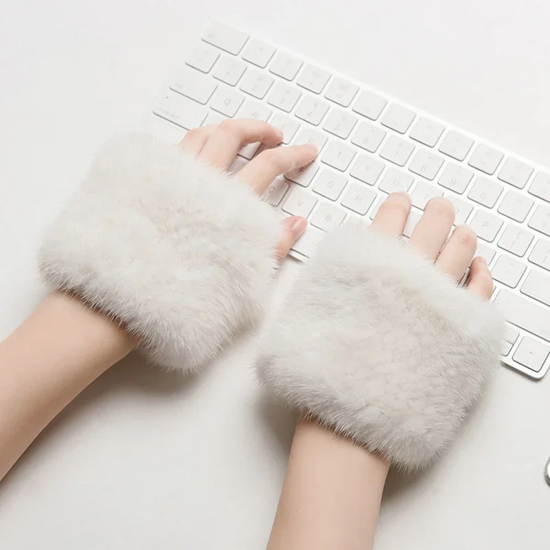 ZDFURS *Winter mink fur gloves for women high Real Fur Gloves New Women  Fashion Genuine Glove Knitted Mink Fur Fingerless