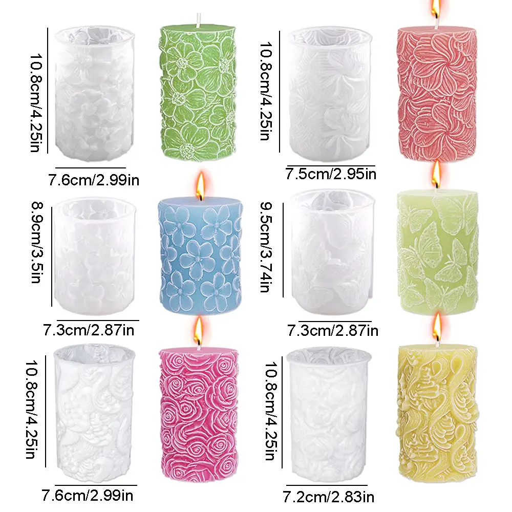 Beautiful Butterfly Resin Plaster Molds for Candles Molde De Vela Relief Rose Flower Column Candle Moulds Geometry Candle Mold