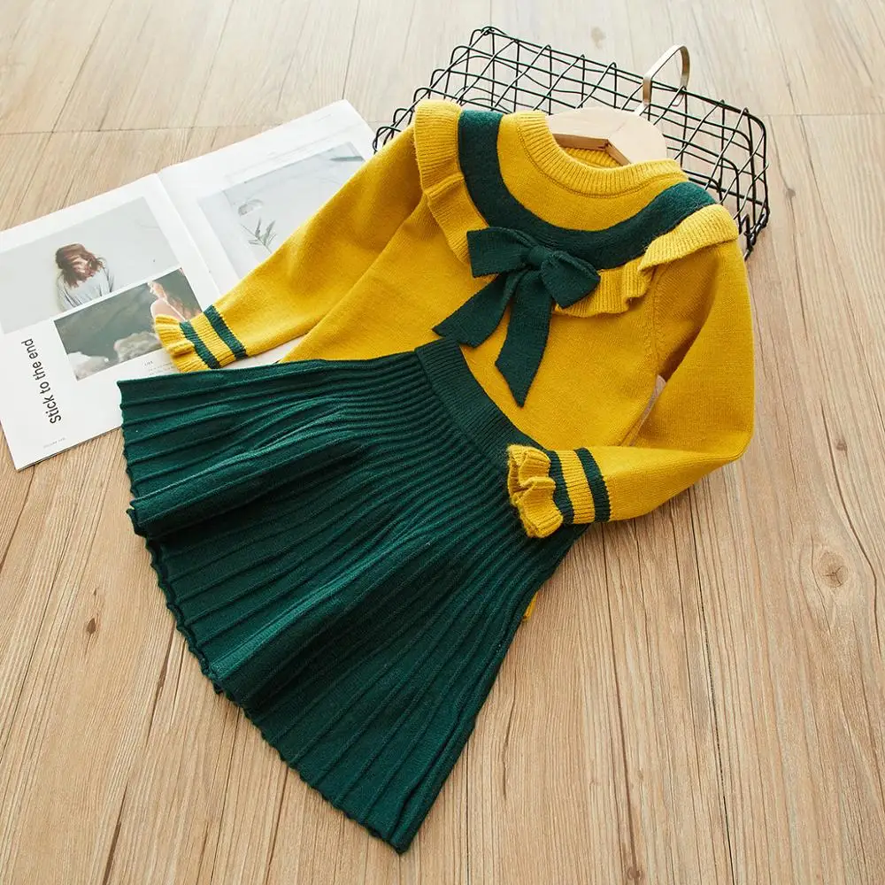 Hao Baby Girls Beautiful New Korean Children Pants Suit Spring Knitted Children Shirt Sweater Suits Two Piece Kid Set